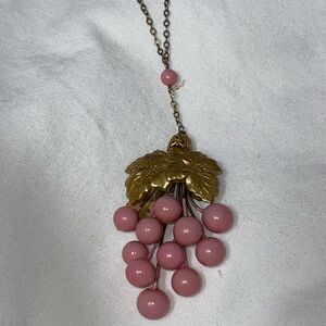 Vintage gold leaf coral cluster pendant ball bead chain spring clasp necklace